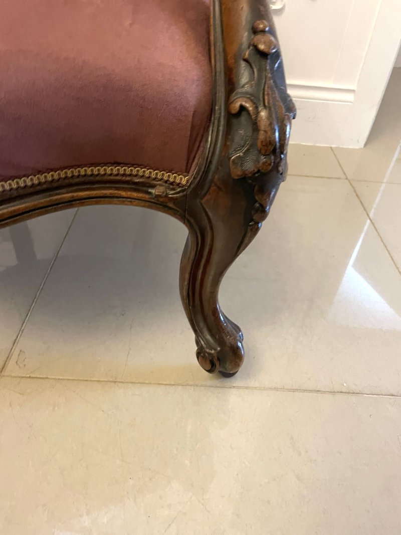 Unusual Pair of Antique Victorian Quality Carved Walnut Armchairs - Image 13